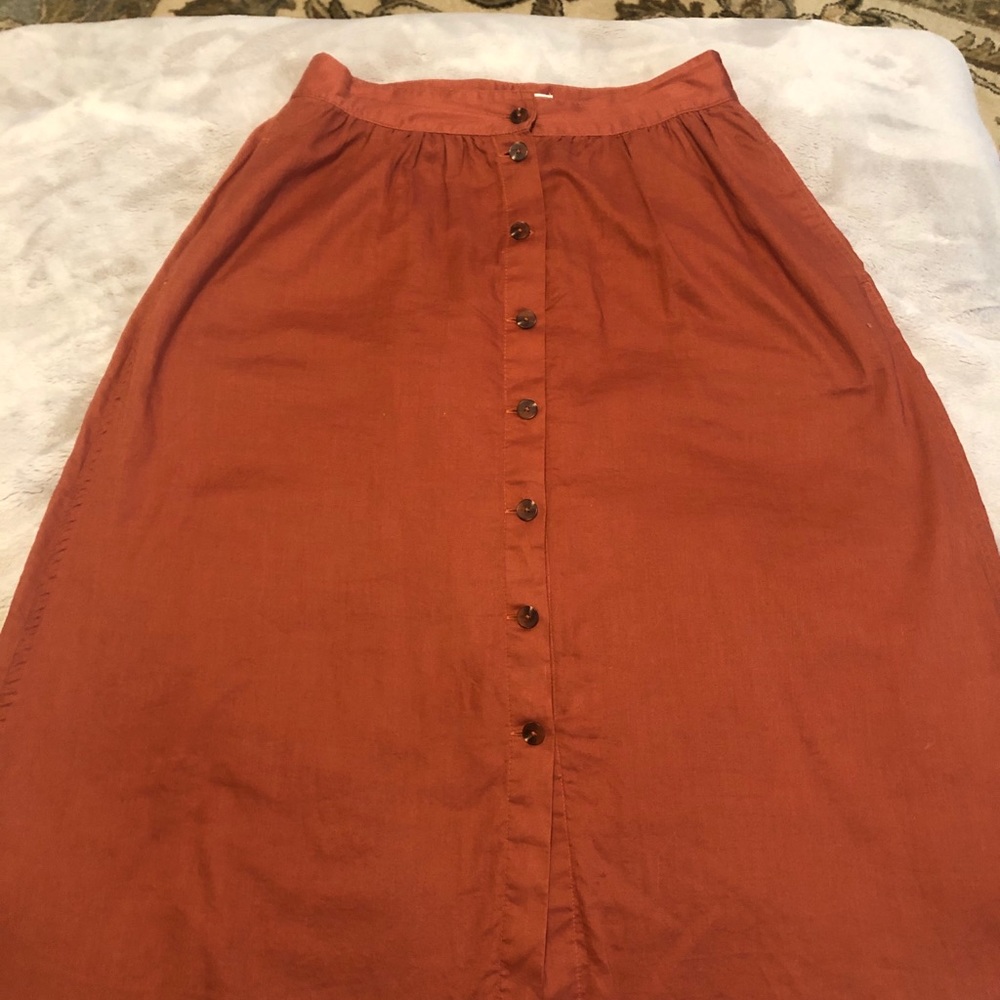 Madewell Rust Button-Front Midi Skirt